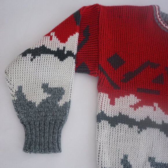 Vintage Club International Red Gray Eclectic Grandpa Outdoor Crewneck Sweater M - Picture 7 of 10